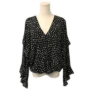 Max Studio Black & White Polka Dot Ruffle Top Size L | NWT $88